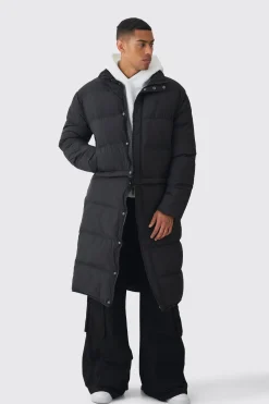 3 In 1 Longline Puffer With Detachable Bag In Black | BoohooMAN UK
