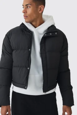 3 In 1 Longline Puffer With Detachable Bag In Black | BoohooMAN UK