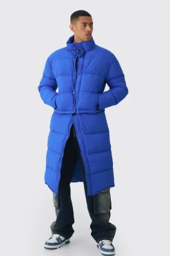 3 In 1 Longline Puffer With Detachable Bag In Blue | BoohooMAN UK