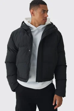 2 In 1 Zip Off Longline Puffer Coat In Black | BoohooMAN UK