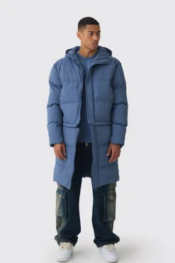 2 In 1 Zip Off Longline Puffer Coat In Dusty Blue | BoohooMAN UK