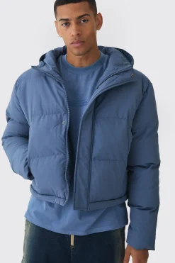 2 In 1 Zip Off Longline Puffer Coat In Dusty Blue | BoohooMAN UK