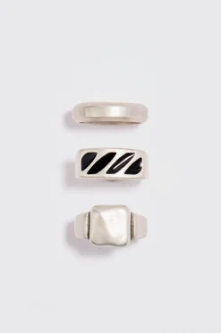 3 Pack Basic Signet Rings | BoohooMAN UK