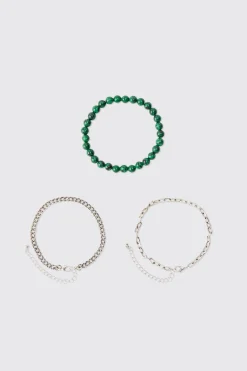 3 Pack Bead And Chain Bracelets | BoohooMAN UK
