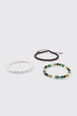 3 Pack Beaded Bracelets | BoohooMAN UK