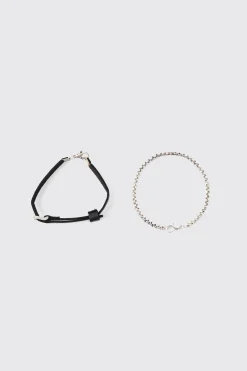 2 Pack Belt Detailing Bracelets | BoohooMAN UK