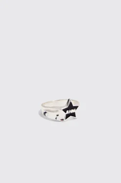 3 Pack BHM Star Rings In Silver | BoohooMAN UK