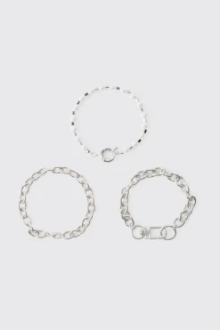 3 Pack Chain Bracelets | BoohooMAN UK