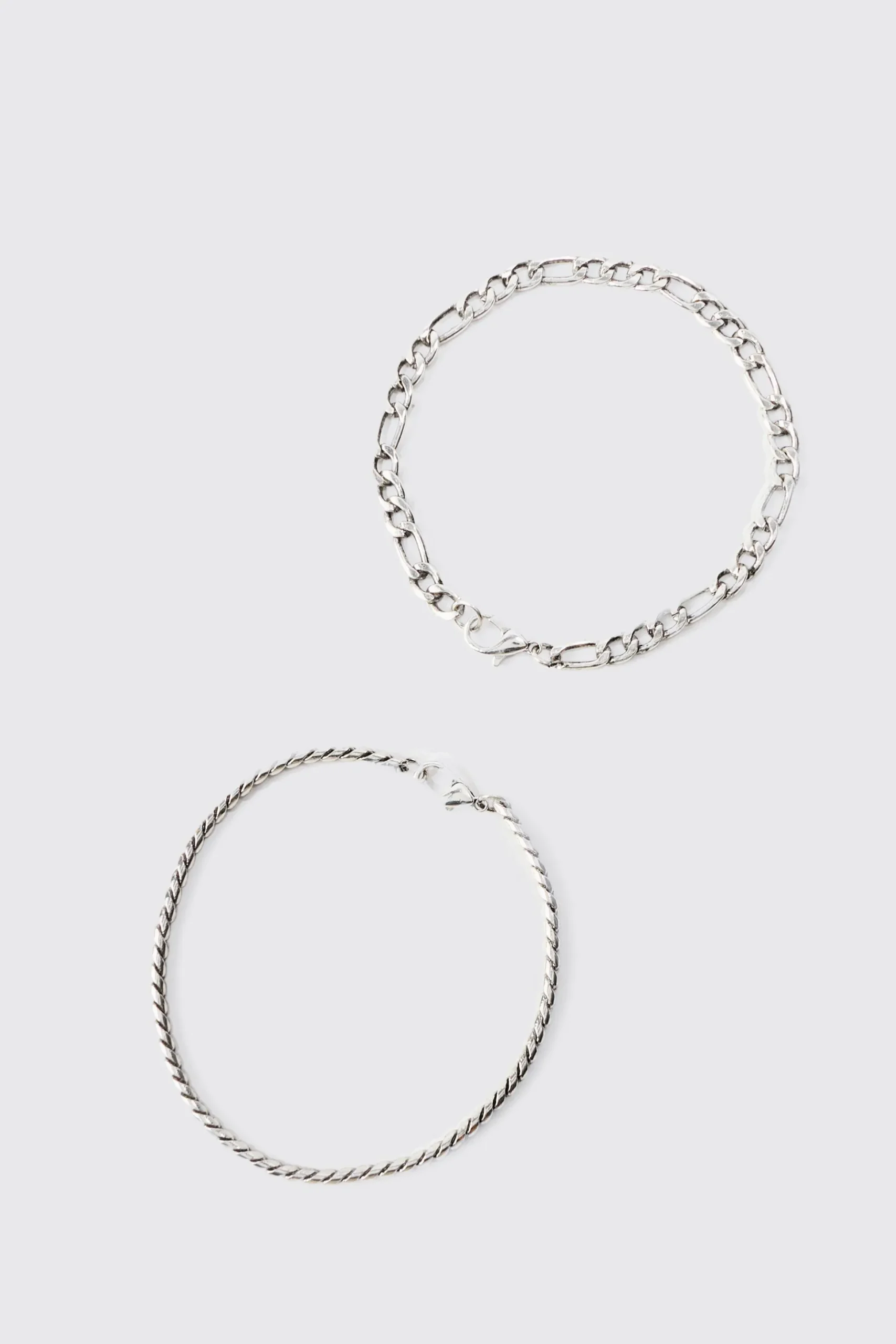 2 Pack Chain Bracelets In Silver | BoohooMAN UK