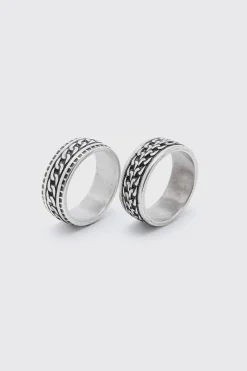 2 Pack Chain Detail Rings | BoohooMAN UK