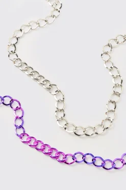 2 Pack Chrome Chain Necklace In Silver | BoohooMAN UK
