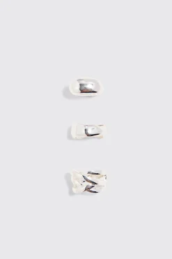 3 Pack Chunky Rings In Silver | BoohooMAN UK