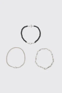 3 Pack Cross Pendant Bracelets | BoohooMAN UK