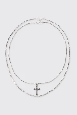 2 Pack Cross Pendant Necklace In Silver | BoohooMAN UK