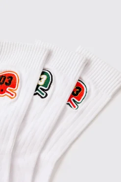 3 Pack Embroidered Varsity Socks | BoohooMAN UK