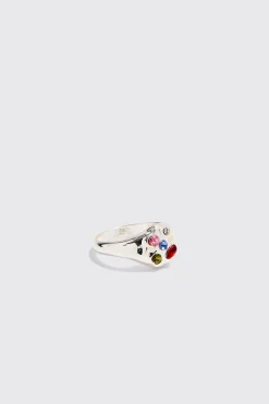 3 Pack Gem Rings In Silver | BoohooMAN UK