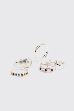 5 Pack Gem Stone Rings | BoohooMAN UK