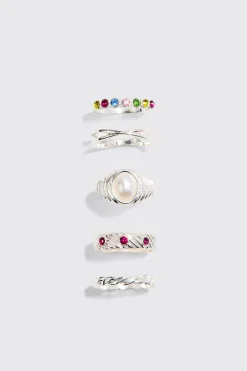 5 Pack Gem Stone Rings | BoohooMAN UK