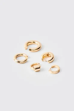 5 Pack Gold Hoop Earrings In Gold | BoohooMAN UK