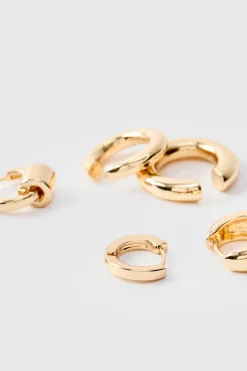 5 Pack Gold Hoop Earrings In Gold | BoohooMAN UK