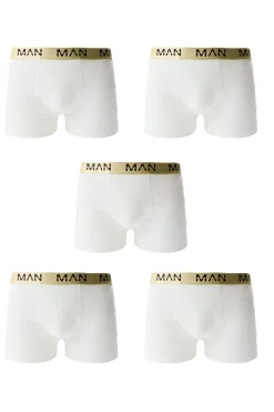 5 Pack Gold Man Dash Boxers In White | BoohooMAN UK