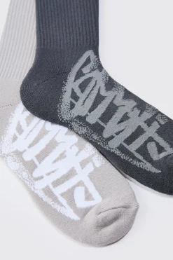 2 Pack Graffiti Ribbed Socks | BoohooMAN UK