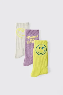 3 Pack Graphic Socks | BoohooMAN UK