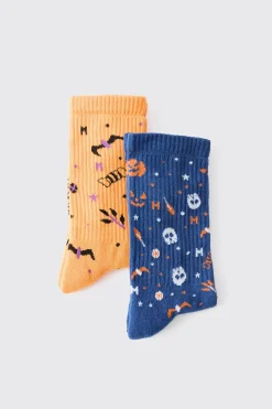 2 Pack Halloween Ribbed Socks | BoohooMAN UK