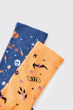 2 Pack Halloween Ribbed Socks | BoohooMAN UK