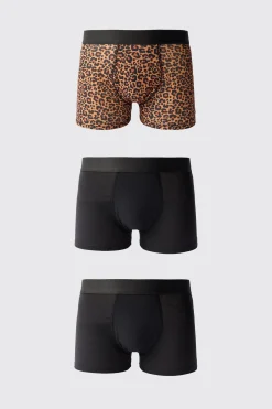 3 Pack Leopard Printed Boxers | BoohooMAN UK