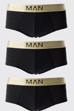 3 Pack Man Dash Gold Waistband Briefs In Black | BoohooMAN UK