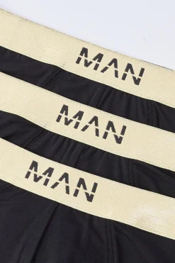 3 Pack Man Dash Gold Waistband Briefs In Black | BoohooMAN UK