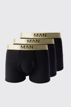 3 Pack Man Dash Gold Waistband Boxers In Black | BoohooMAN UK