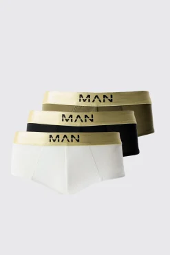 3 Pack Man Dash Gold Waistband Briefs | BoohooMAN UK