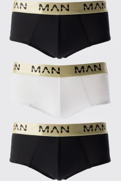 3 Pack Man Roman Gold Waistband Briefs In Multi | BoohooMAN UK