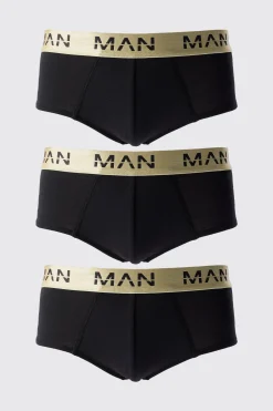 3 Pack Man Roman Gold Waistband Briefs In Black | BoohooMAN UK