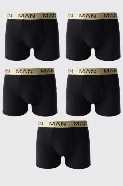 5 Pack Man Roman Gold Waistband Boxers In Black | BoohooMAN UK