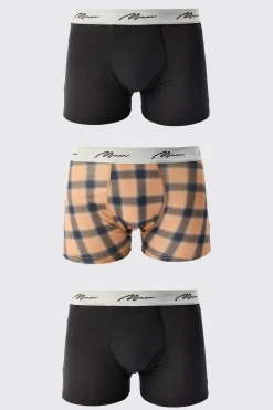 3 Pack Man Signature Check Printed Boxers | BoohooMAN UK