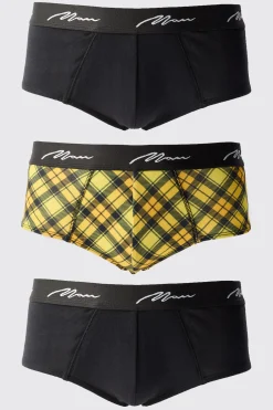 3 Pack Man Signature Check Printed Briefs | BoohooMAN UK