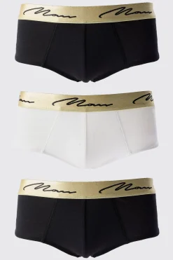 3 Pack Man Signature Gold Waistband Briefs In Multi | BoohooMAN UK