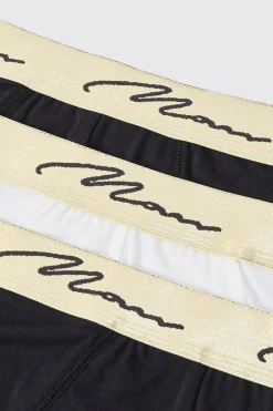 3 Pack Man Signature Gold Waistband Briefs In Multi | BoohooMAN UK