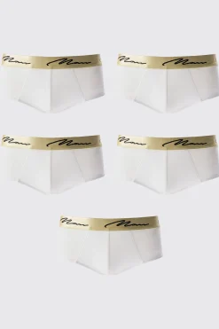 5 Pack Man Signature Gold Waistband Briefs In White | BoohooMAN UK