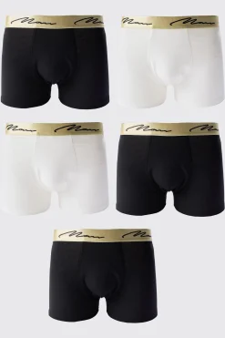 5 Pack Man Signature Gold Waistband Boxers In Multi | BoohooMAN UK