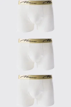 3 Pack Man Signature Gold Waistband Boxers In White | BoohooMAN UK