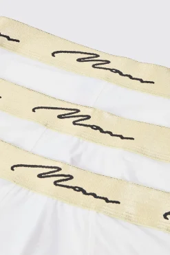 3 Pack Man Signature Gold Waistband Boxers In White | BoohooMAN UK