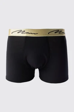 3 Pack Man Signature Gold Waistband Boxers In Black | BoohooMAN UK