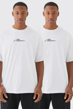 2 Pack Man Signature Oversized T-shirts | BoohooMAN UK