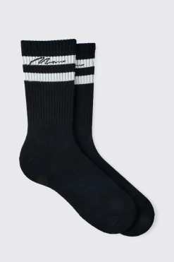 3 Pack Man Signature Sports Stripe Socks In Black | BoohooMAN UK