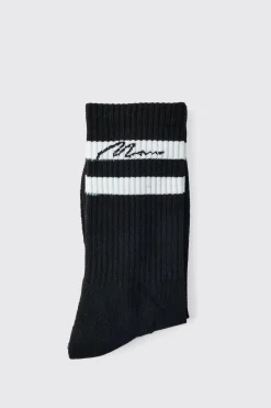 3 Pack Man Signature Sports Stripe Socks In Black | BoohooMAN UK