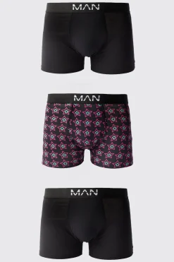 3 Pack Man Star Printed Boxers | BoohooMAN UK